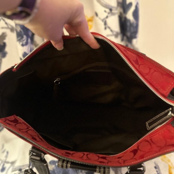 Coach Red Signature Hampton Satchel Handbag Red Leather Trim STYLE F13975. - Picture 14 of 16